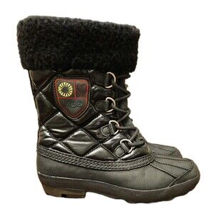 UGG Women’s Newberry Black Leather Waterproof Side Zip Winter Boot, Size US 6